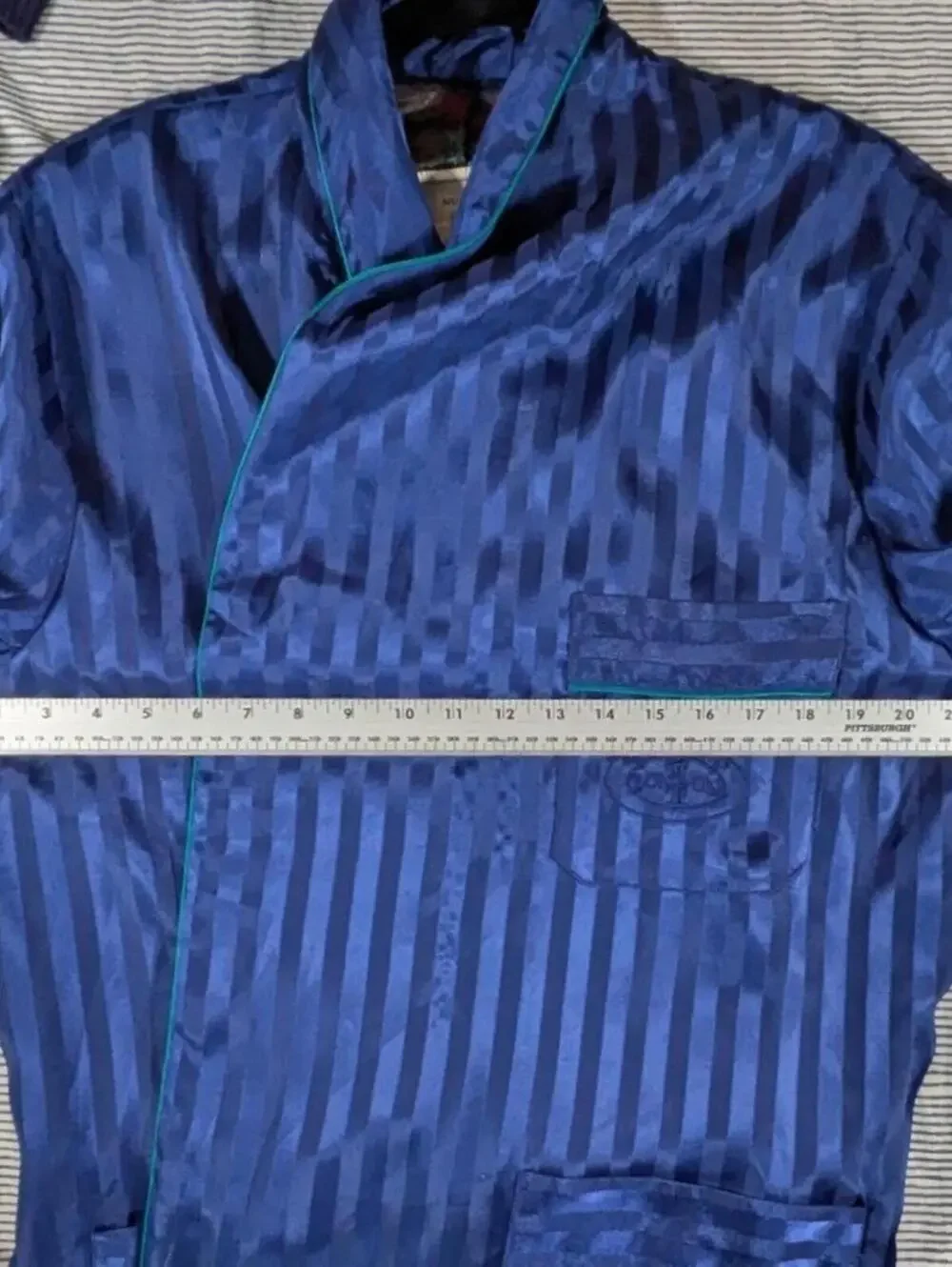 Number 1 London S/M Vintage Paisley Lined Wrap Tie Blue Satin Striped Lux Robe